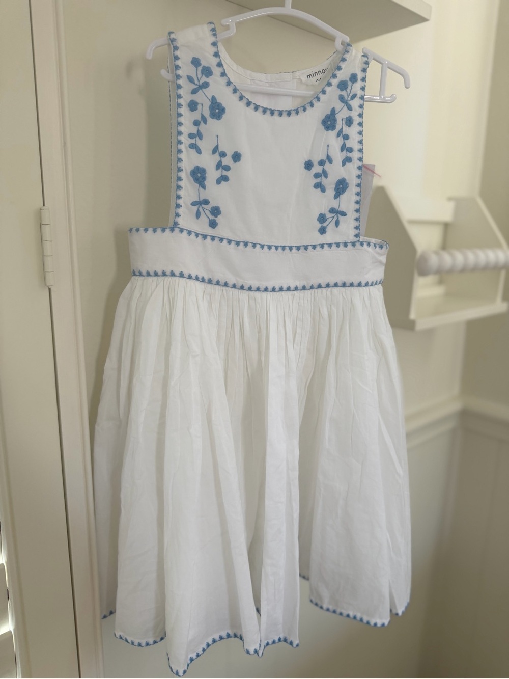 Minnow White & Blue Floral Embroidered Girls' Dress
